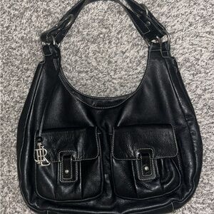 Ralph Lauren Black Leather Shoulder Bag with Front Pockets